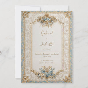 Invitation Bleu victorien Baroque Floral Mariage