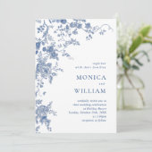 Invitation Bleu victorien Français Floral Photo Code QR Maria (Debout devant)