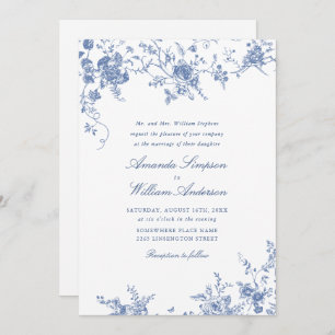 Invitation Bleu victorien Jardin Français Mariage Floral