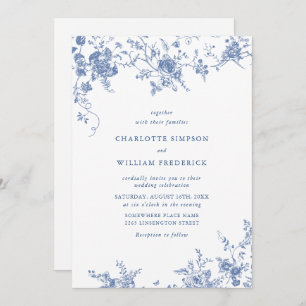 Invitation Bleu victorien Jardin Français Mariage Floral