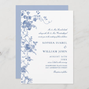 Invitation Bleu victorien Jardin Français Mariage Floral
