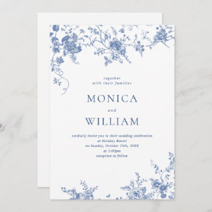 Invitation Bleu victorien Jardin Français Mariage Floral