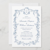 Invitation Bleu victorien Mariage français Orné tout en un (Devant)
