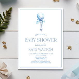 Invitation Bleu Vintage bébé Rattle Toy Baby shower de la pép