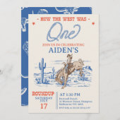 Invitation Bleu vintage Comment l'Occident a été un 1er anniv (Devant / Derrière)