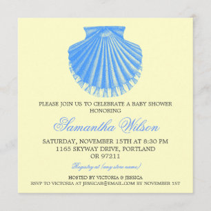 Invitation Bleu vintage de Shell de feston de baby shower de