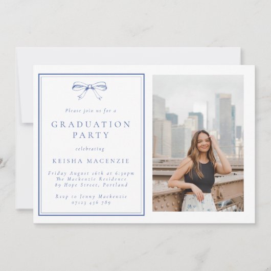 Invitation Bleu Vintage Formal Bow Photo Party (Devant)