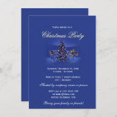 Invitation Bleu vintage sapin de Noël fête enneigée (Devant / Derrière)