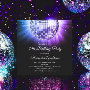 Invitation Bleu violet 50e anniversaire Disco Ball