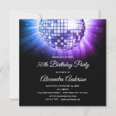 Invitation Bleu violet 50e anniversaire Disco Ball (Devant)