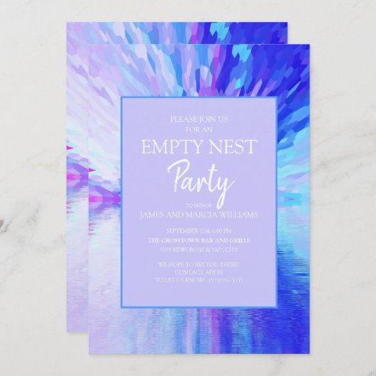 Invitation Bleu violet Abstrait Vide Nest Party (Devant / Derrière)