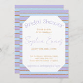 Invitation Bleu violet et Fête des mariées à rayures or (Devant / Derrière)