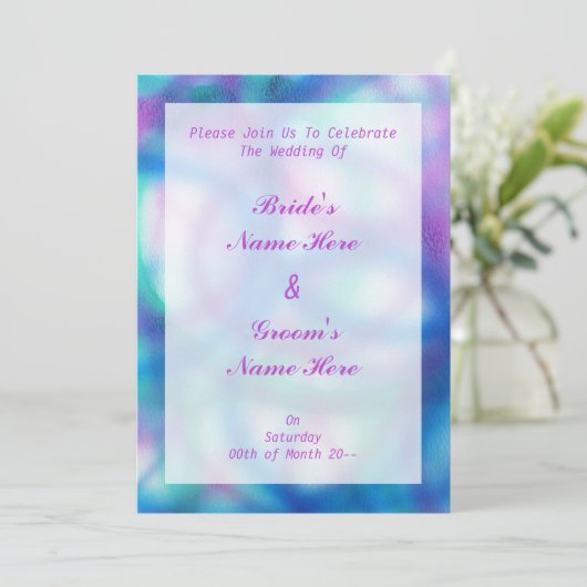 Invitation Bleu, violet et Mariage Turquoise. (Debout devant)