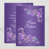 Invitation Bleu violet fiançailles mariage anniversaire (Devant / Derrière)