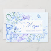 Invitation Bleu violet fleuri élégant anniversaire (Devant)