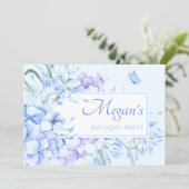 Invitation Bleu violet fleuri élégant anniversaire (Debout devant)