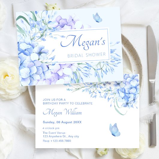 Invitation Bleu violet fleuri élégante douche nuptiale