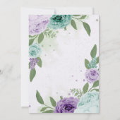 Invitation bleu violet fleurs vert feuille mariage (Dos)