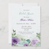 Invitation bleu violet fleurs vert feuille nuptiale douche (Devant)