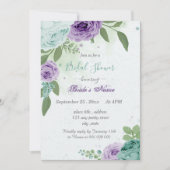 Invitation bleu violet fleurs vert feuille nuptiale douche (Devant)