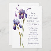 Invitation Bleu violet Iris Floral moderne Mariage chrétien (Devant / Derrière)