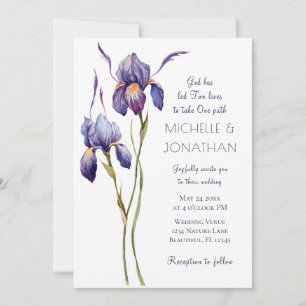 Invitation Bleu violet Iris Floral moderne Mariage chrétien