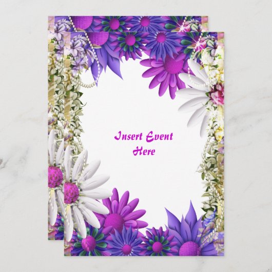 Invitation Bleu violet mariage fiançailles anniversaire (Devant / Derrière)