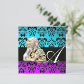 INVITATION BLEU, VIOLET, NOIR, BLANC DAMAS J MONOGRAMME (Debout devant)