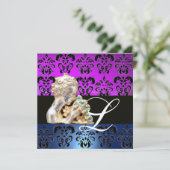 INVITATION BLEU VIOLET, NOIR, BLANC DAMAS JEWEL MONOGRAMME (Debout devant)