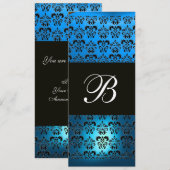 Invitation BLEU VIOLET NOIR DAMAS MONOGRAMME, blanc (Devant / Derrière)