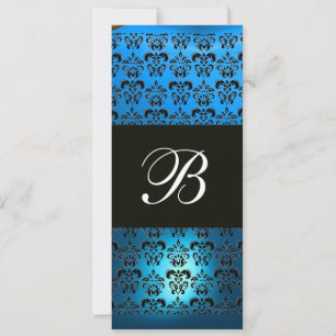 Invitation BLEU VIOLET NOIR DAMAS MONOGRAMME, blanc