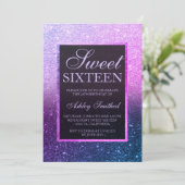 Invitation Bleu violet ombre parties scintillant élégant chic (Debout devant)