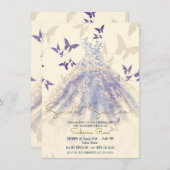 Invitation Bleu violet papillon ivoire Danser Robe douce 16 (Devant / Derrière)