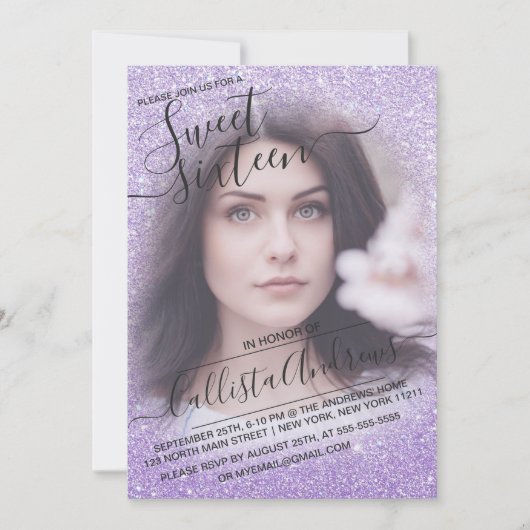 Invitation Bleu violet Parties scintillant mousseuse Ombre Ph (Devant)