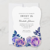 Invitation Bleu violet rose doux 16. Floral 16e anniversaire (Devant)