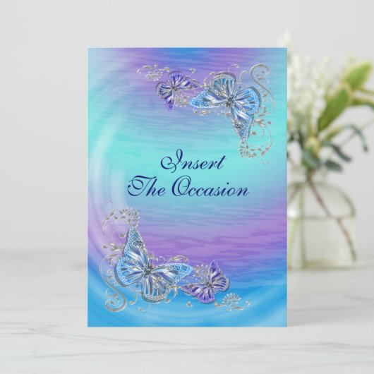 Invitation Bleu violet rsvp anniversaire fiançailles mariage (Debout devant)