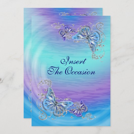 Invitation Bleu violet rsvp anniversaire fiançailles mariage (Devant / Derrière)