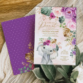 Invitation Bleu Violet Tropical Greenery Elephant Baby