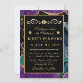 Invitation Bleu violet Turquoise Parties scintillant or Maria (Devant)