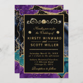 Invitation Bleu violet Turquoise Parties scintillant or Maria (Devant / Derrière)