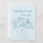 Invitation Bleu Whimsical main tiré Baby shower garçon Brunch (Devant)