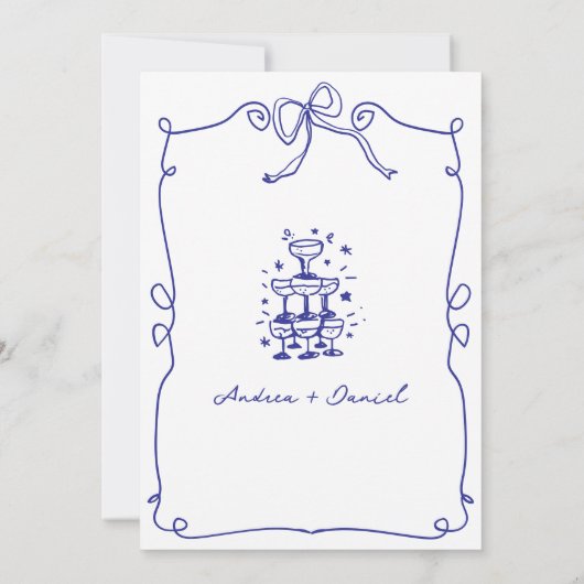 Invitation Bleu Whimsical Quirky main dessinée Mariage (Dos)