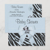 Invitation Bleu Zèbre, Bow imprimé et Baby shower d'apparence (Devant / Derrière)