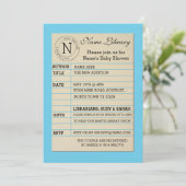 Invitation bleue Baby shower de la carte de biblio (Debout devant)