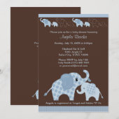Invitation bleue CE-B de baby shower d'ÉLÉPHANT (Devant / Derrière)