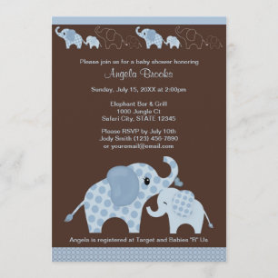 Invitation bleue CE-B de baby shower d'ÉLÉPHANT
