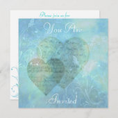 Invitation bleue Coeurs et papillons (Devant / Derrière)