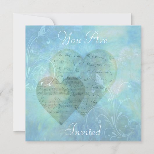 Invitation bleue Coeurs et papillons (Devant)