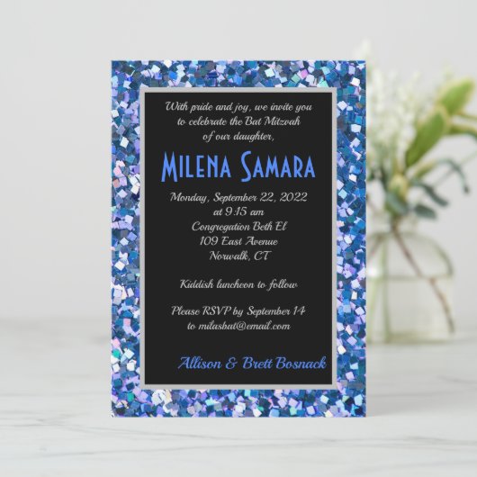 Invitation bleue Confetti (Debout devant)