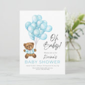 INVITATION BLEUE CUTE OH BÉBÉ TEDDDY OURS ET BALLONS (Debout devant)